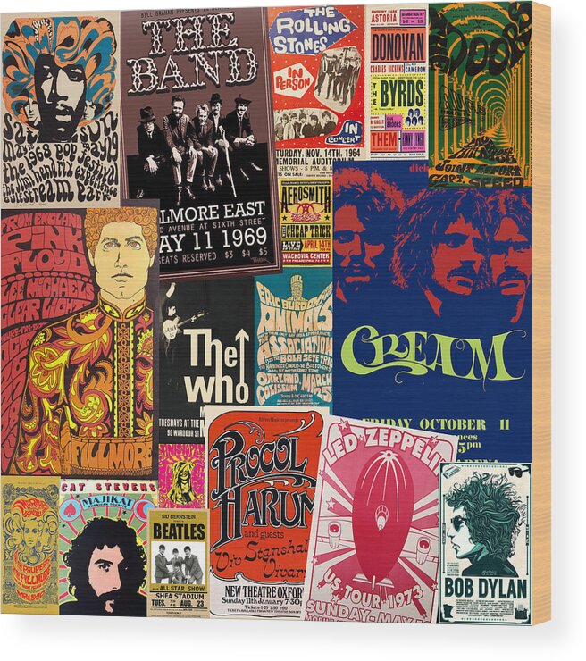 Vintage Rock Concert Posters 2 Wood Print by Andrew Fare - Pixels