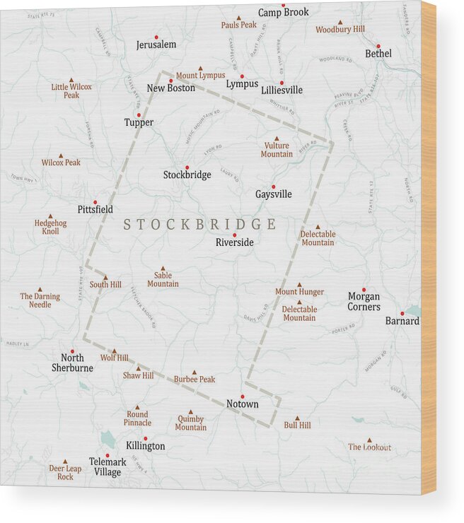 Vermont Wood Print featuring the digital art VT Windsor Stockbridge Vector Road Map by Frank Ramspott
