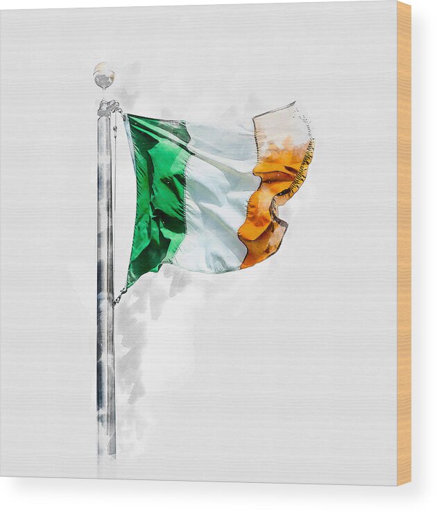 Watercolor Wood Print featuring the digital art Watercolor paint effect of Irish flag of Ireland isolated over white background by Maria Kray