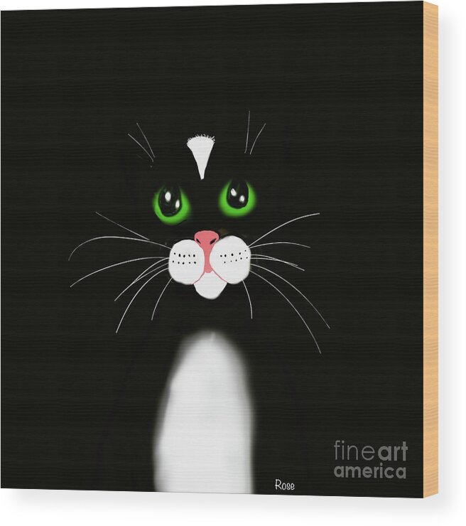 Black And White Cat Wood Print featuring the digital art We can see you puss by Elaine Hayward