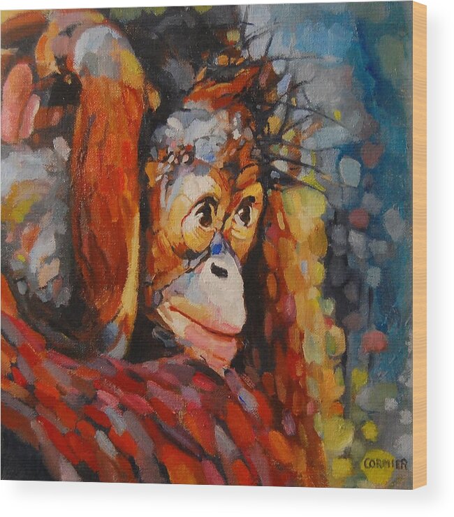 Primate Wood Print featuring the painting What I Saw At The Zoo by Jean Cormier