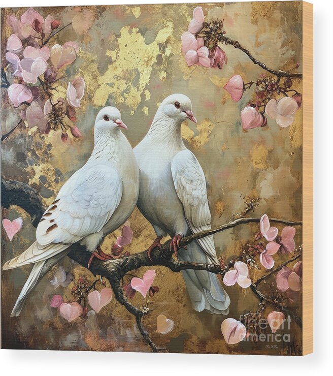 Doves Wood Print featuring the painting White Doves In Love by Tina LeCour