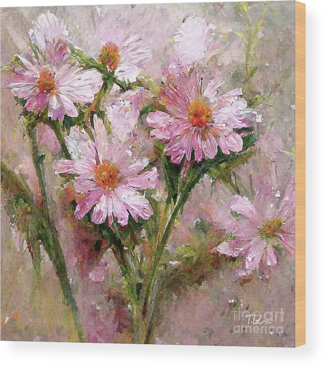 Pink Daisy Wood Print featuring the painting Wild Pink Daisies by Tina LeCour