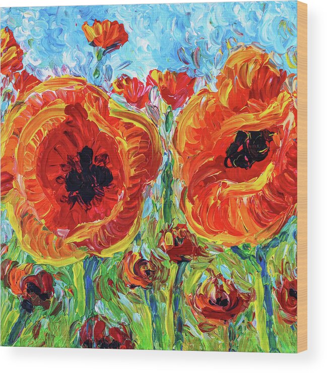 Poppies Wood Print featuring the painting Wild Poppies by Bari Rhys