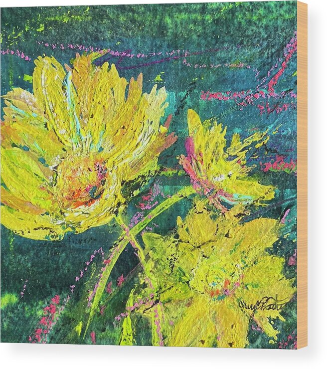 Desert Marigold Wood Print featuring the painting Wild Thing - Desert Marigolds by Cheryl Prather