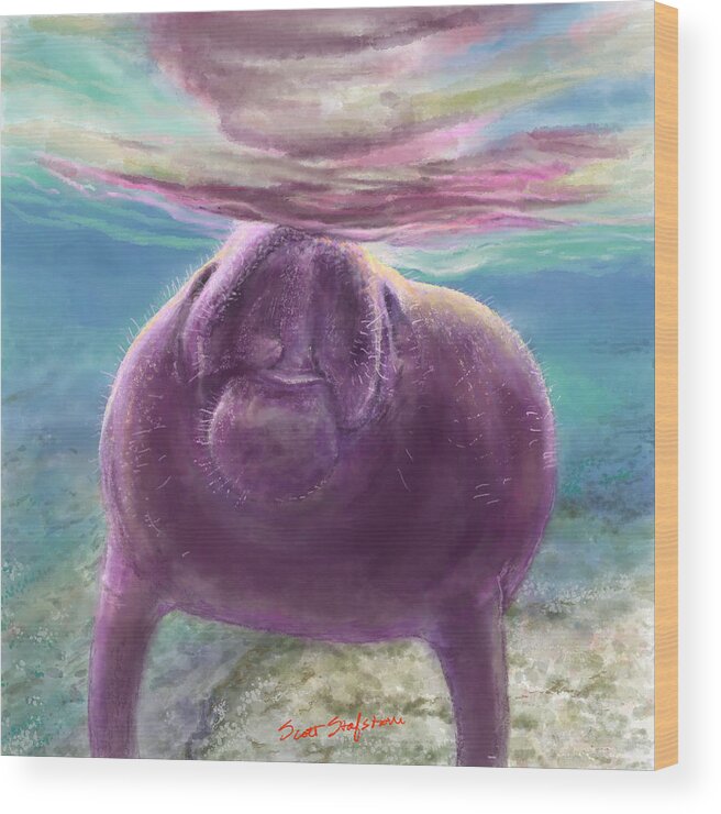 Manatee Wood Print featuring the digital art Will You Paint Me by Scott Stafstrom