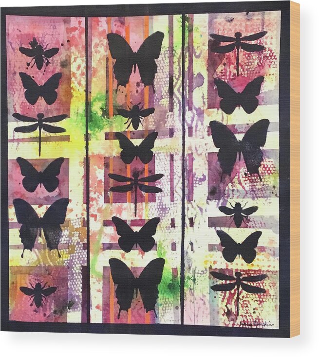 Butterfly Wood Print featuring the painting Winged Creatures I by Liana Yarckin