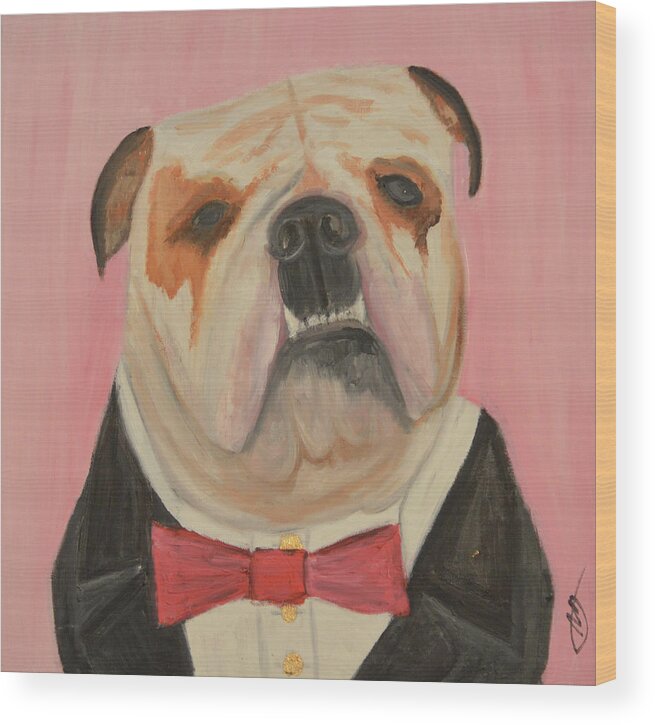 Dogs Wood Print featuring the painting Winston Goes To a Party by Anita Hummel