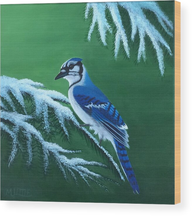 Blue Jay Wood Print featuring the painting Winter Blues by Marlene Little