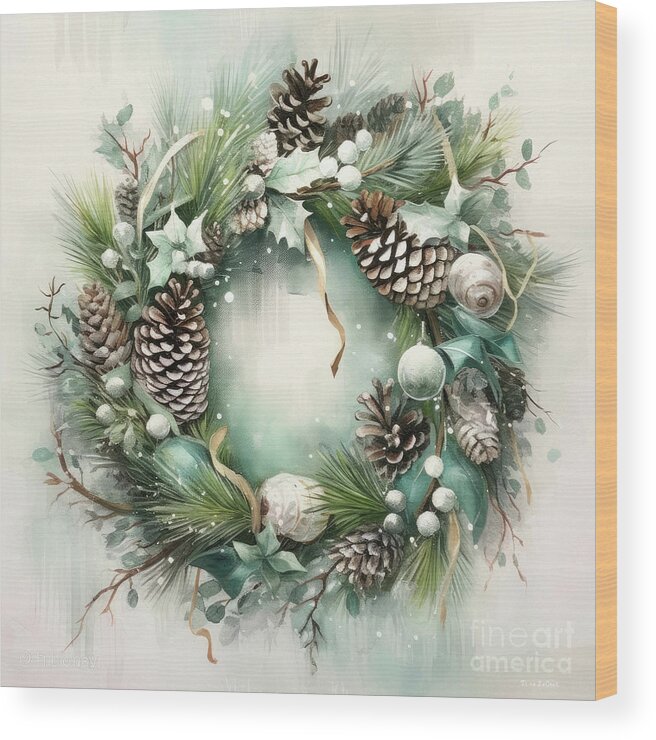 Wreath Wood Print featuring the painting Winter Wreath by Tina LeCour