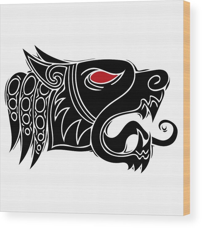 Wolf head howl design for tribal tattoo vector Wood Print by Dean Zangirolami - Pixels