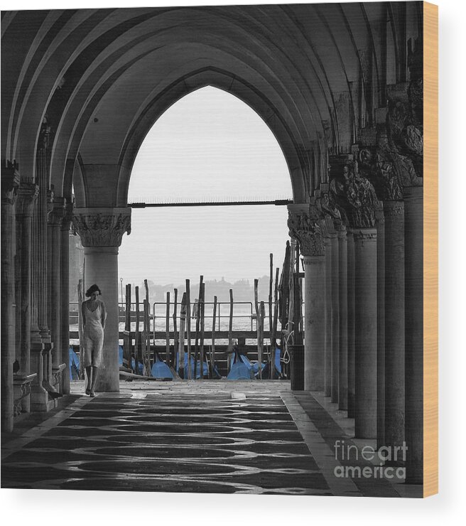 Female Wood Print featuring the photograph Woman At Doges Palace by Doug Sturgess