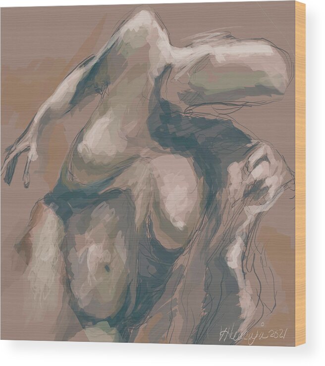 #muybridge Wood Print featuring the digital art Woman in Brown, Study 6 by Veronica Huacuja