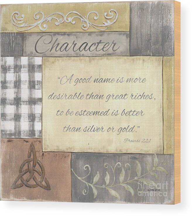 Character Wood Print featuring the painting Words to Live By 2, Character by Debbie DeWitt