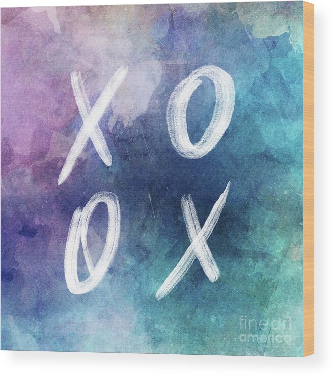 Xoxo Wood Print featuring the painting XOXO blue watercolor by Delphimages Photo Creations