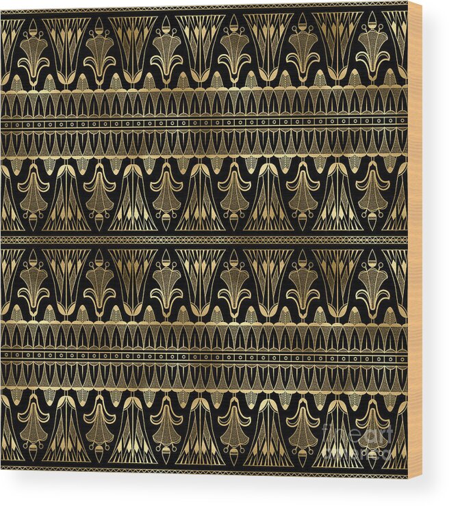 Art Wood Print featuring the digital art Yamkhana - Gold Black Art Deco Seamless Pattern by Sambel Pedes