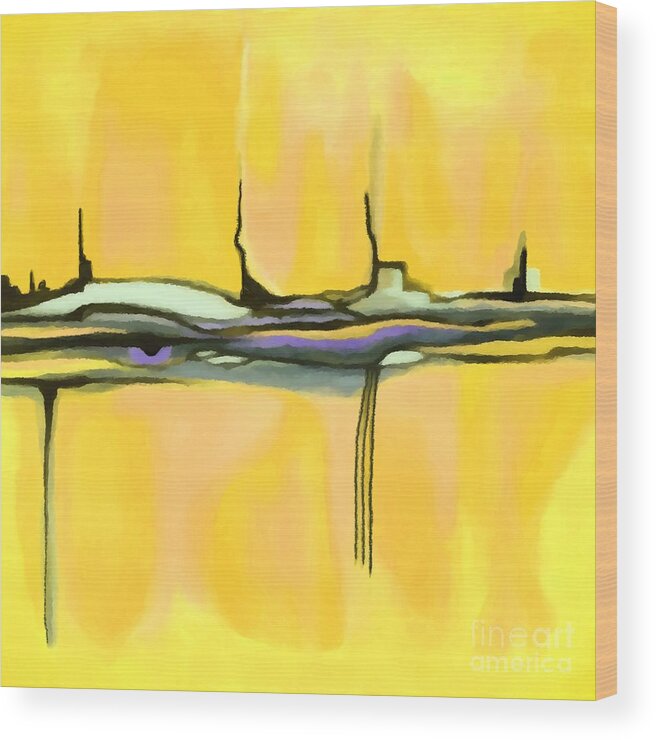 Yellow Wood Print featuring the painting Yellow Abstract Blue Eye by Delynn Addams