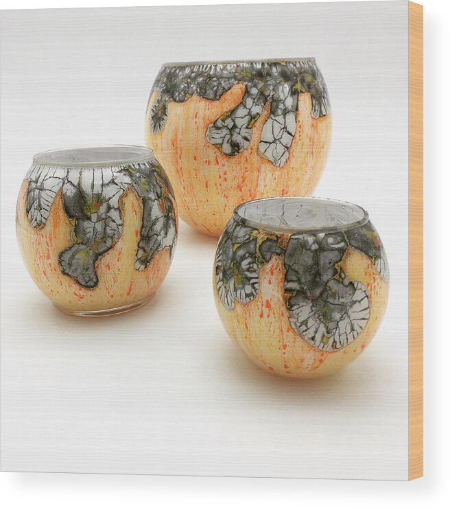 Glass Wood Print featuring the mixed media Yellow and White Bowls by Christopher Schranck