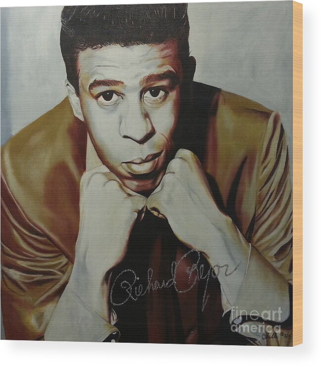 Young; Male; Comedian; Performer; Funny; Famous; Faces; People; Man; Teenager; Portrait; Acrylic; Painting; Canvas; Actor; Popular; Photo-realism; Realism; Black; African American Wood Print featuring the painting Young Richard Pryor by Michelle Brantley