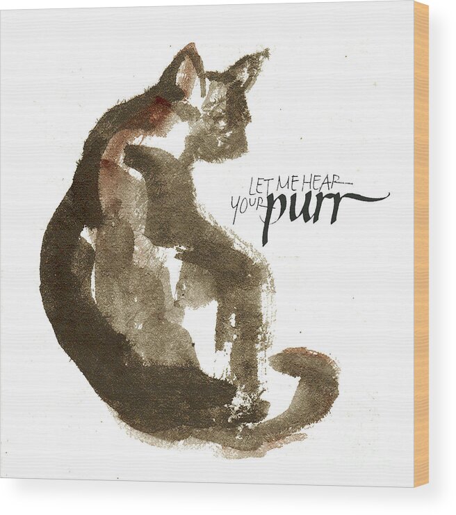 Original Watercolors Wood Print featuring the painting Your Purr by Chris Paschke