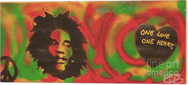 Hip Hop Wood Print featuring the painting Marley Love by Tony B Conscious