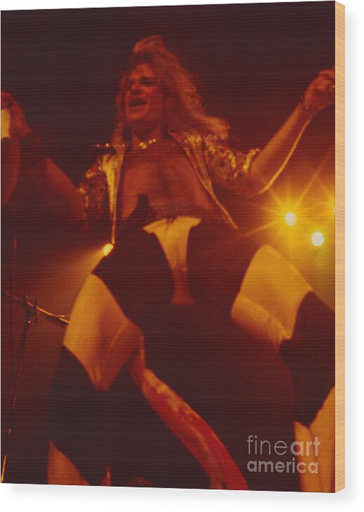 Van Halen Wood Print featuring the photograph David Lee Roth - Van Halen at the Oakland Coliseum 12-2-1978 Rare Unreleased #1 by Daniel Larsen