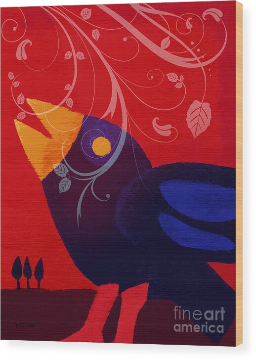 Birdy Wood Print featuring the digital art Blackbird by Lutz Baar