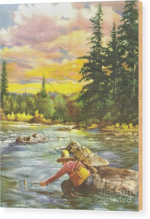 Fish Wood Print featuring the painting Boy Fishing by JQ Licensing