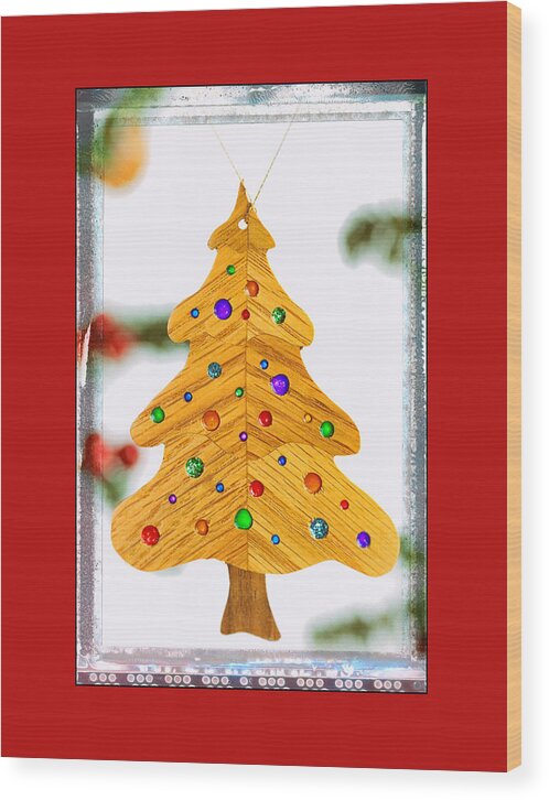 Christmas Wood Print featuring the photograph Christmas Tree Art Ornament in Red by Jo Ann Tomaselli