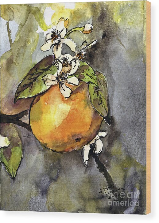 Oranges Wood Print featuring the painting Orange Blossom Botanical Watercolor and Ink by Ginette by Ginette Callaway