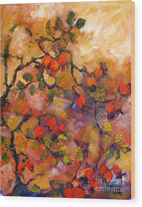 Rosehips Wood Print featuring the painting Rosehips Oil Painting by Ginette Callaway