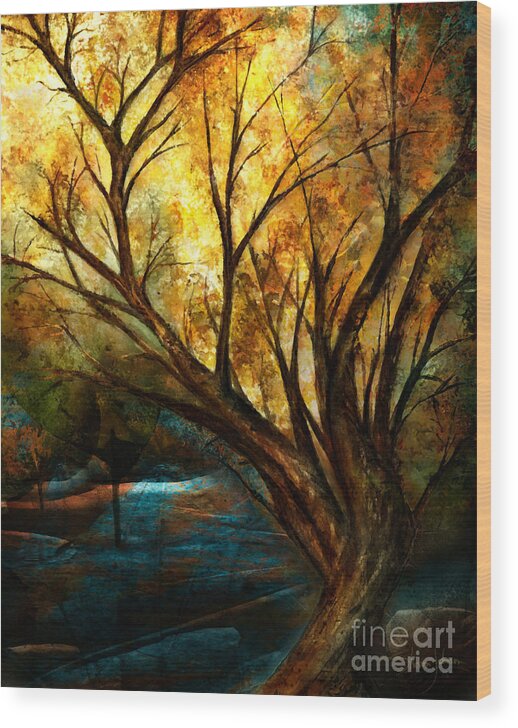 Tree Wood Print featuring the mixed media The Light Has Come by Shevon Johnson