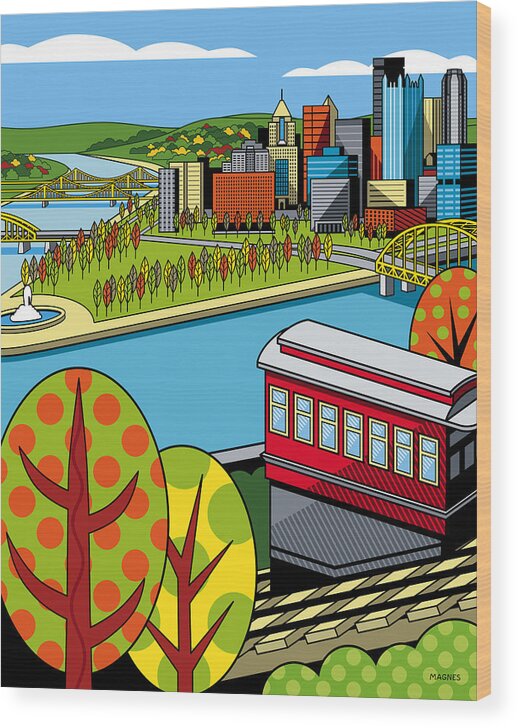 Pittsburgh Wood Print featuring the digital art Fall from above II #1 by Ron Magnes