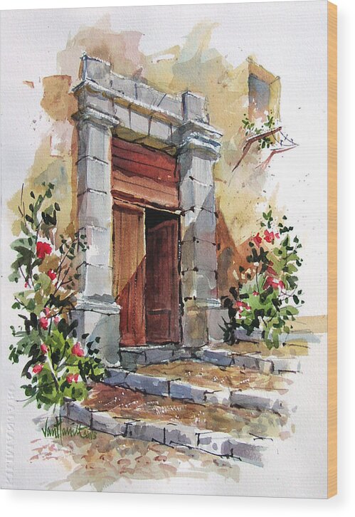 Provence Wood Print featuring the painting Entrance to the terrace by Tony Van Hasselt