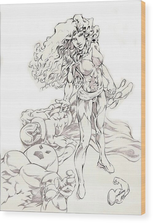 Jean Grey Wood Print featuring the drawing Jean Grey by Eric Armstrong