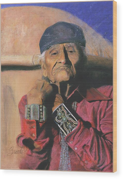 Navajo Medicine Man Wood Print featuring the pastel In Beauty I Walk - Native American Art - Original Soft Pastel Painting - Navajo Medicine Man by Brooks Garten Hauschild