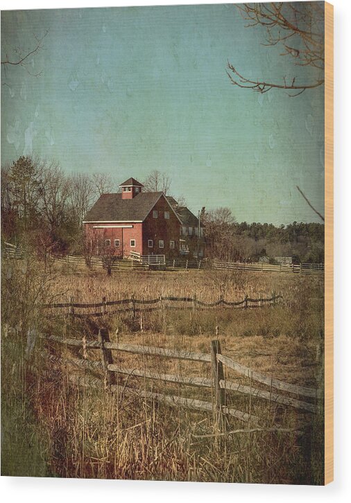 New England Winter Scenes Wood Print featuring the photograph Red Barn in Winter by Joann Vitali