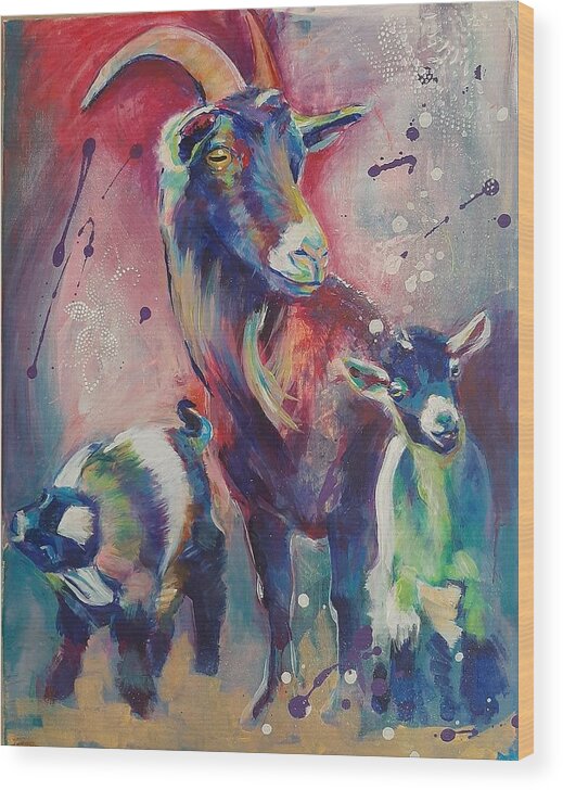 Goats Wood Print featuring the painting Mama and the Kids by Kaytee Esser