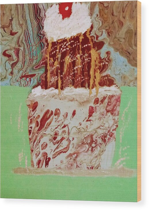 Ice Cream Wood Print featuring the painting Nostalgic Dessert by Anna Adams