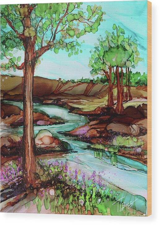  Wood Print featuring the painting The River Gorge by Julie Tibus