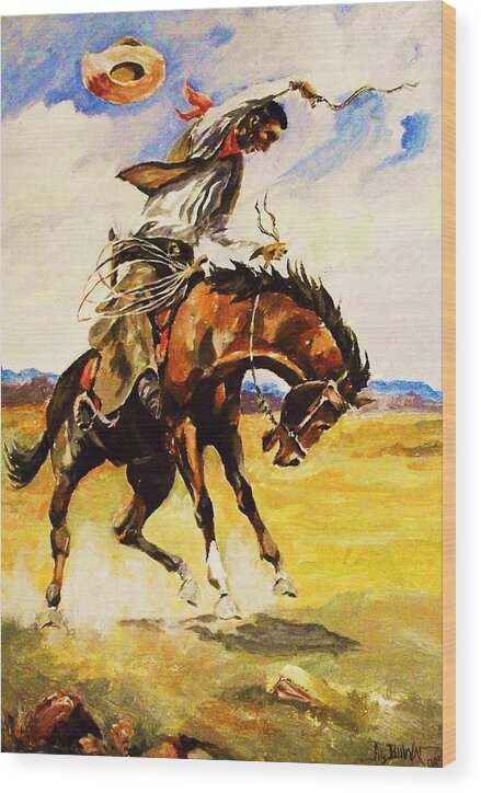 Westerns Wood Print featuring the painting Bill Picket Taming a Bronc by Al Brown