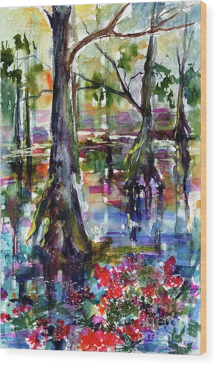 Landscape Wood Print featuring the painting Magic Wetland Morning Watercolor by Ginette Callaway