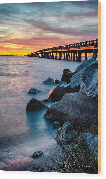 Bridge Wood Print featuring the photograph Manns Harbor Bridge Sunset 1127 by Dan Beauvais