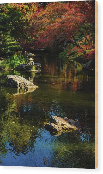 Red Maple Leaf Wood Print featuring the photograph Rock of Pagoda III by Johnny Boyd