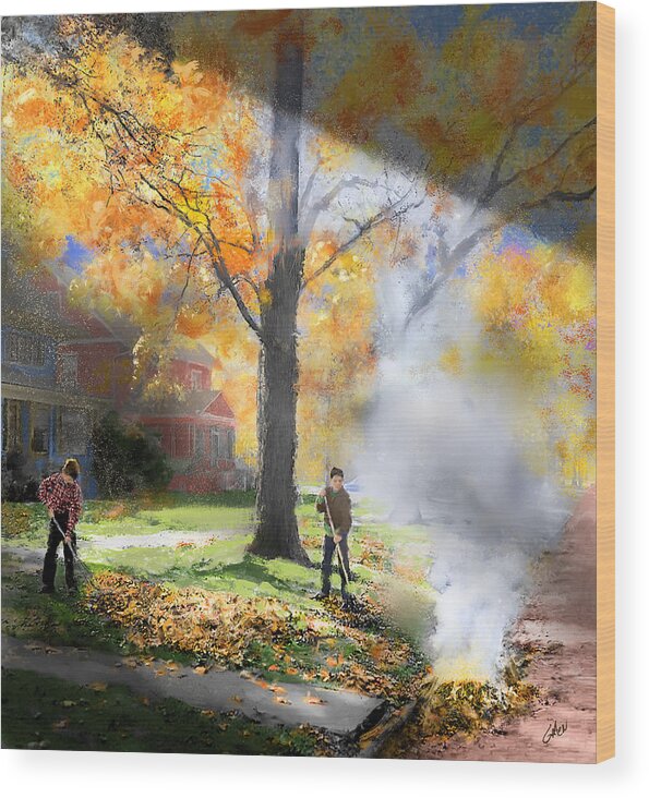 Autumn Wood Print featuring the digital art Burning The Leaves - 1950s by Glenn Galen