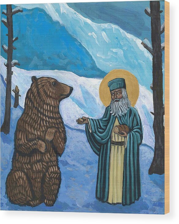 Iconography Wood Print featuring the painting St. Seraphim and Bear by Kelly Latimore
