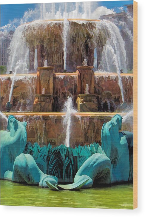 Buckingham Fountain Wood Print featuring the painting Chicago Buckingham Fountain Closeup by Christopher Arndt