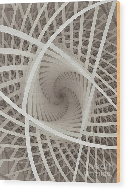 Fractal Wood Print featuring the digital art Centered White Spiral-Fractal Art by Karin Kuhlmann