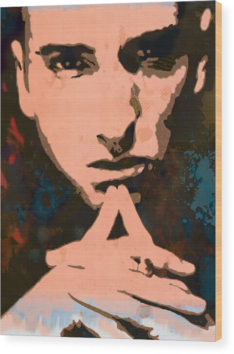 Art Drawing Sharcoal.ketch Portrait Wood Print featuring the drawing Eminem - stylised pop art poster by Kim Wang