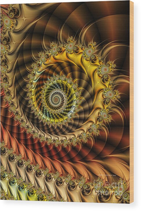 Fractal Wood Print featuring the digital art Polished Spiral by Karin Kuhlmann